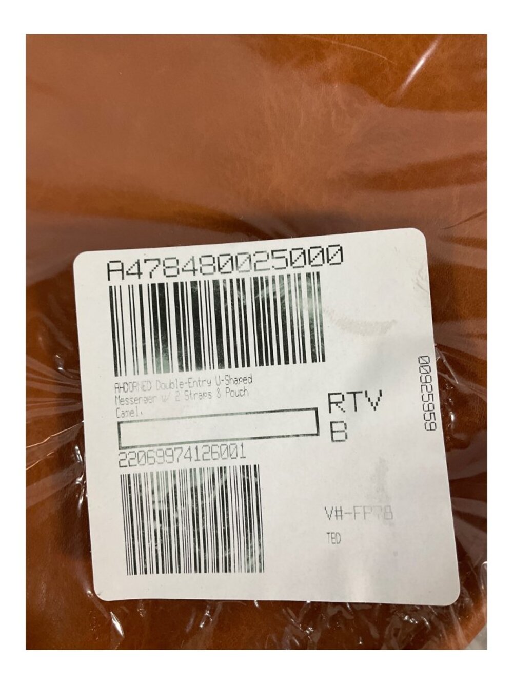 Ahdorned U-Shaped Messenger Bag in Camel with Dual Straps and Bonus Pouch - Faux